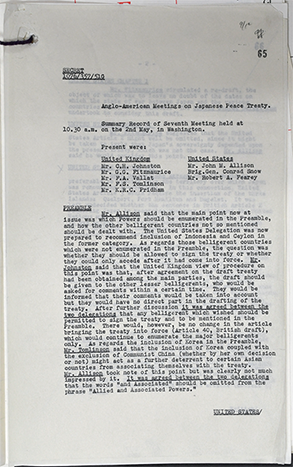 サンフランシスコ平和条約に関する英米間協議(第7回会合議事要旨)Anglo - American Meetings on Japanese Peace treaty(1951年(昭和26年)5月2日)