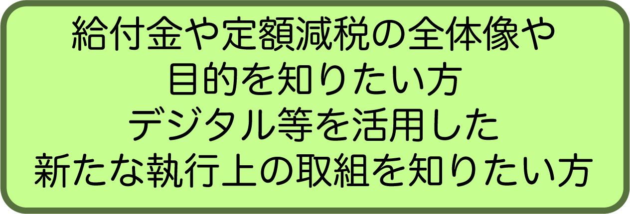 給付金や定額減税の全体像や目的を知りたい方デジタル等を活用した新たな執行上の取組を知りたい方